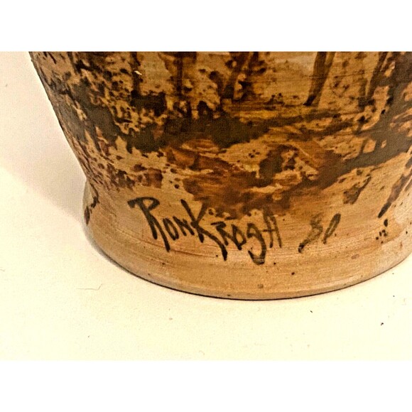 VTG 1980 RON KROGH Vase LANDSCAPE Nature Trees CERAMIC ART POTTERY Signed Etched - Picture 7 of 12